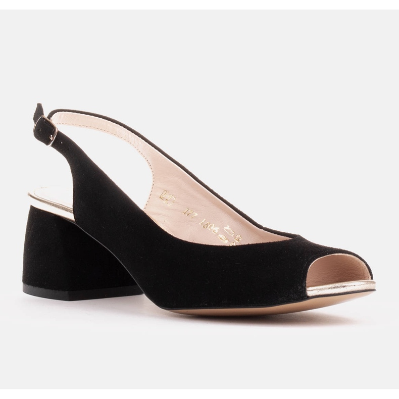 Marco Shoes Mustat mokkanahkasandaalit vakaalla kantapäällä 1