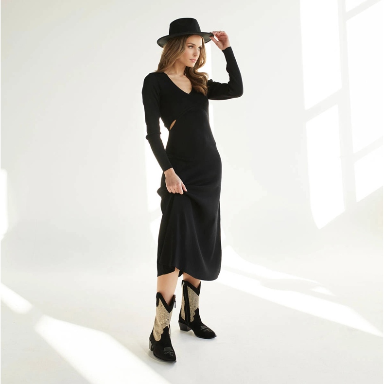 Marco Shoes Cowboy-saappaat yhdessä mokkan ja kankaan kanssa musta 1