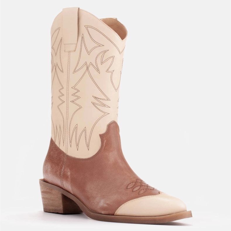 Marco Shoes Brodeeratut cowboysaappaat, vintage-tehostenahkaa beige ruskea 1