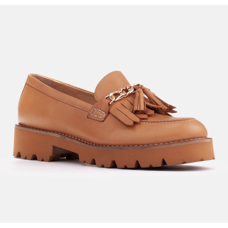 Marco Shoes Loaferit, joissa kultainen ketju kevyellä pohjalla beige 1