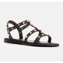 Marco Shoes Nahkaiset sandaalit kullanvärisillä napeilla musta 1