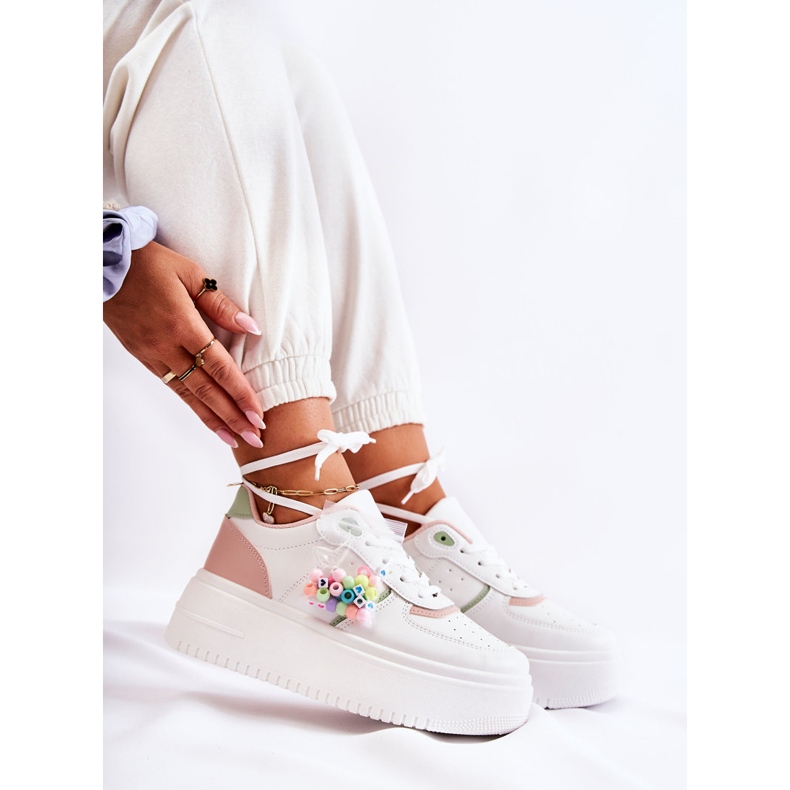 PS1 Naisten sidottu urheilukengät lenkkarit valkoinen-vaaleanpunainen Manila 2