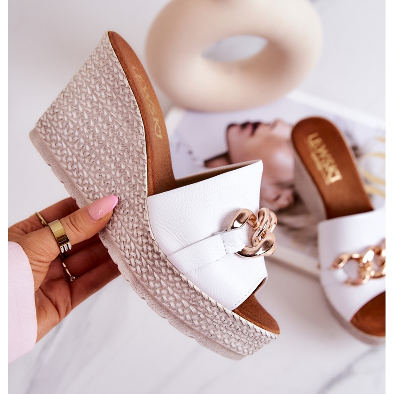 Lewski Shoes Nahkaiset kiilatossut Lewski 3062 Valkoinen 4