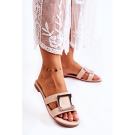 PG1 Naisten nahkaiset tossut Nude Roys -koristeella beige 1