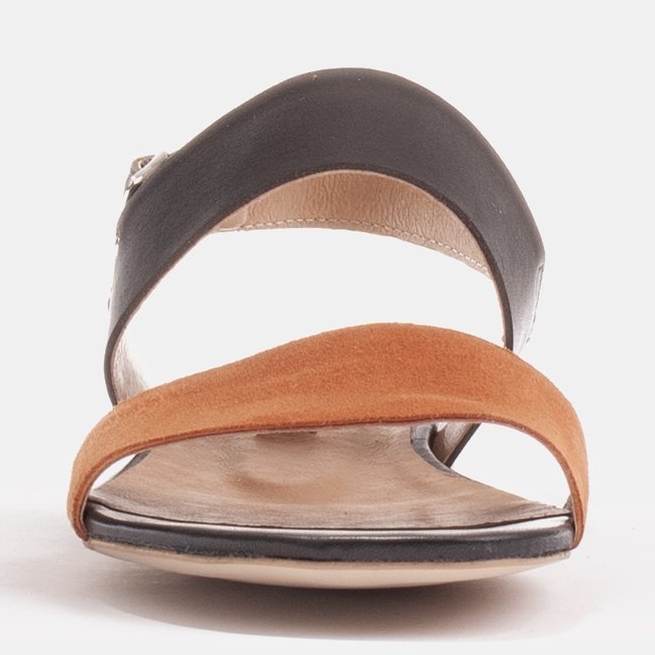 Marco Shoes Litteät, aitoa nahkaa olevat sandaalit, joissa metallinen kantapää ruskea 1