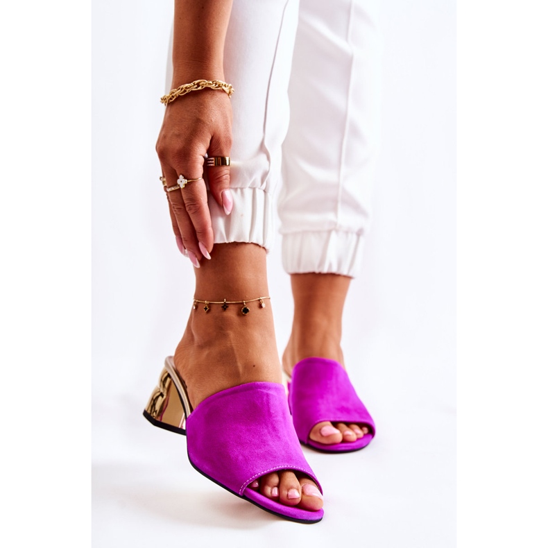 PA2 Naisten mokkanahkaiset tossut korkeakorkoisella Fuchsia Perryllä vaaleanpunainen 1