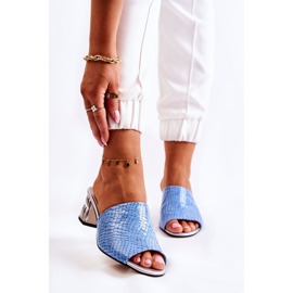 Naisten nahkaiset tossut krokotiilikuvioinen kantapäällä sininen Perry 1