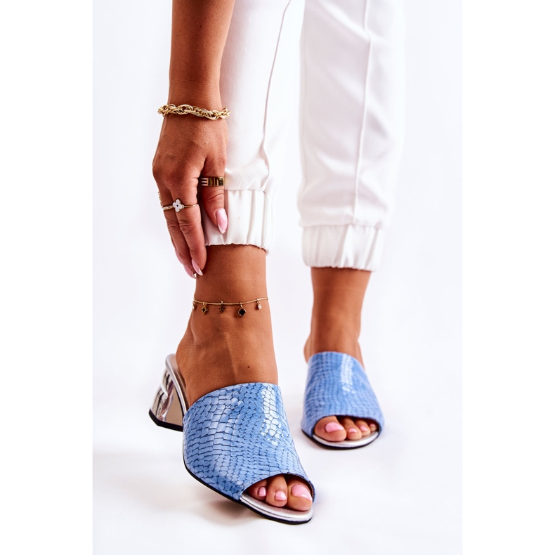 Naisten nahkaiset tossut krokotiilikuvioinen kantapäällä sininen Perry 1