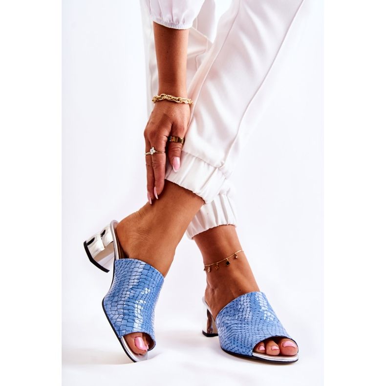 Naisten nahkaiset tossut krokotiilikuvioinen kantapäällä sininen Perry 2