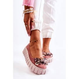 PA2 Mokkanahkaballerinat alustalla vaaleanpunaisella ladette-koristeella vaaleanpunainen 1