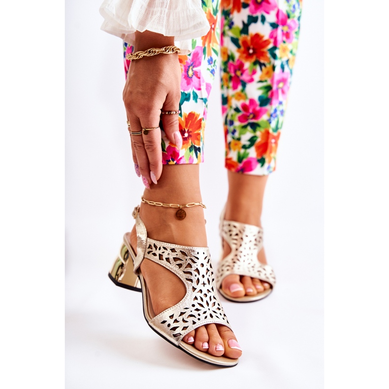 PA2 Nahkaiset harjakattoiset sandaalit korkokengissä Golden Salvio kultainen 1