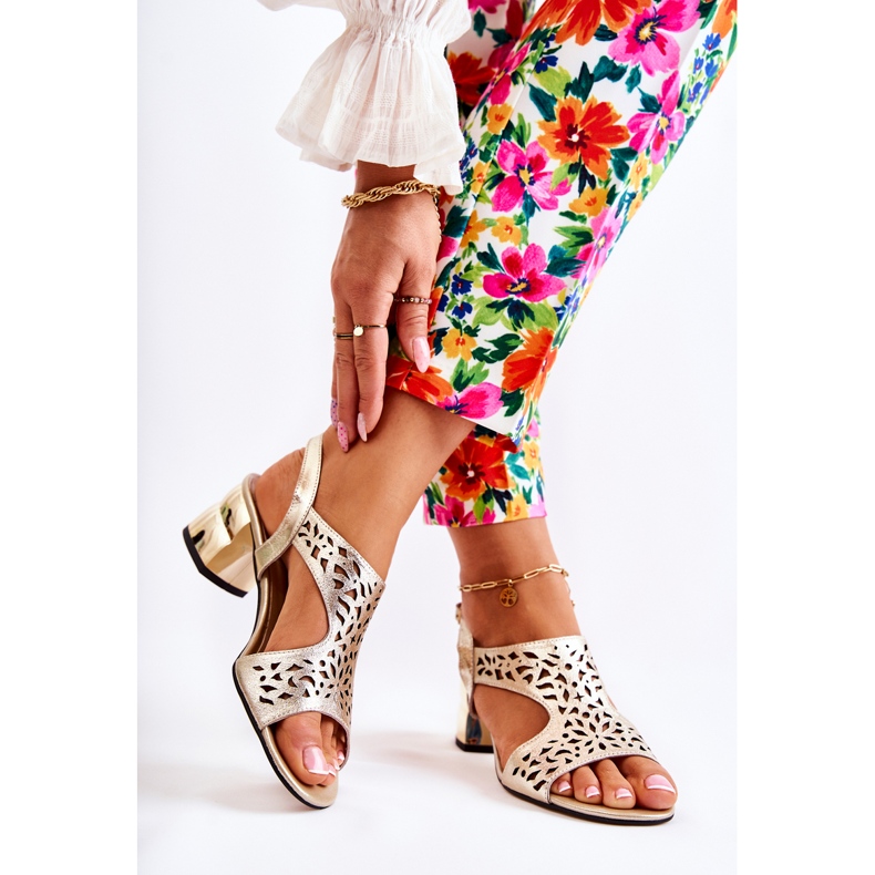 PA2 Nahkaiset harjakattoiset sandaalit korkokengissä Golden Salvio kultainen 2