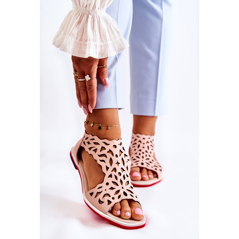 PA2 Nahka vaaleanpunainen harjakattoiset sandaalit Alima 1