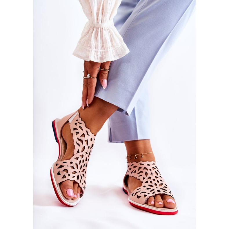 PA2 Nahka vaaleanpunainen harjakattoiset sandaalit Alima 2