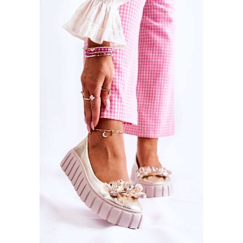 PA2 Nahkaballerinat alustalla kultaisella ladette-koristeella kultainen 1