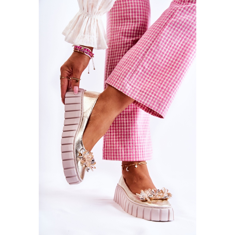 PA2 Nahkaballerinat alustalla kultaisella ladette-koristeella kultainen 2