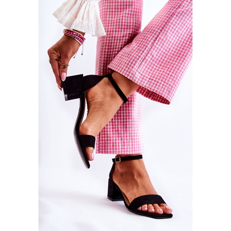 PA2 Naisten mokkanahkaiset korkeakorkoiset sandaalit, musta Tellis 2