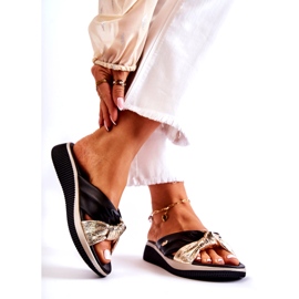 PE1 Mukavat nahkaiset naisten tossut, musta ja kulta Neyla kultainen 2