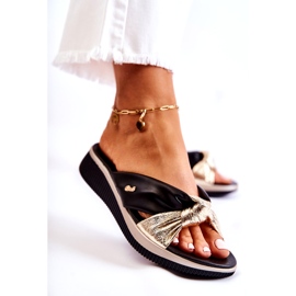 PE1 Mukavat nahkaiset naisten tossut, musta ja kulta Neyla kultainen 3