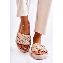 PS1 Naisten nahkaiset tossut ketjulla beige soline 1