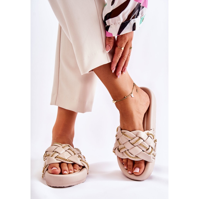 PS1 Naisten nahkaiset tossut ketjulla beige soline 2