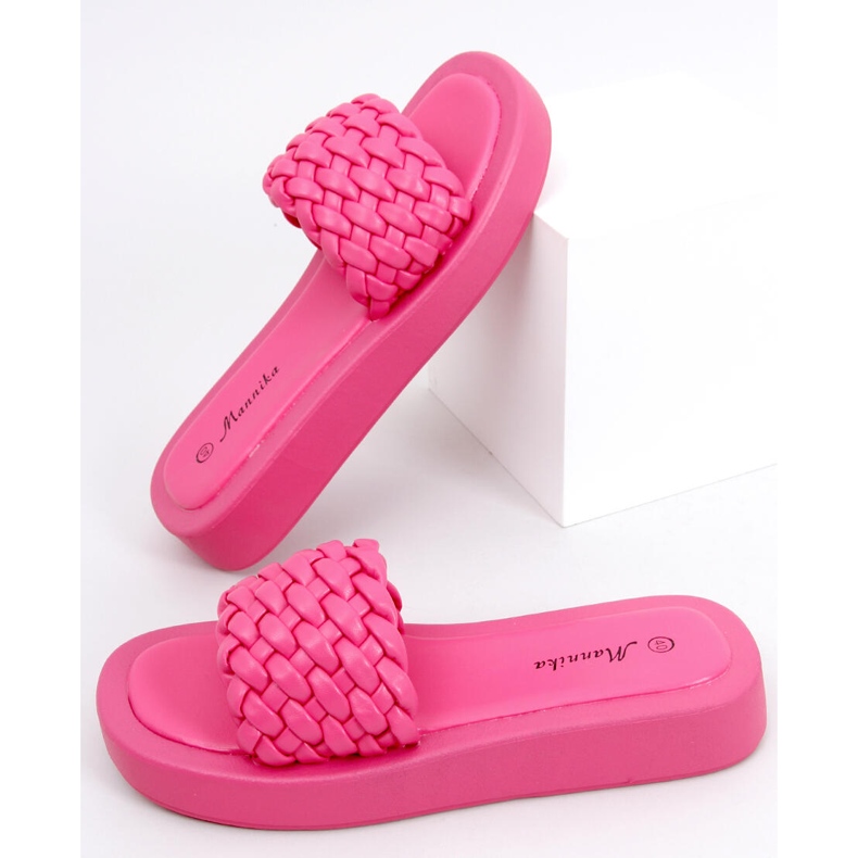 Korkokengät sandaalit, joissa palmikoidut Elida Fushia raidat vaaleanpunainen 1