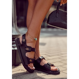 S.Barski Naisten nahkasandaalit mustalla Halis-koristeella 2