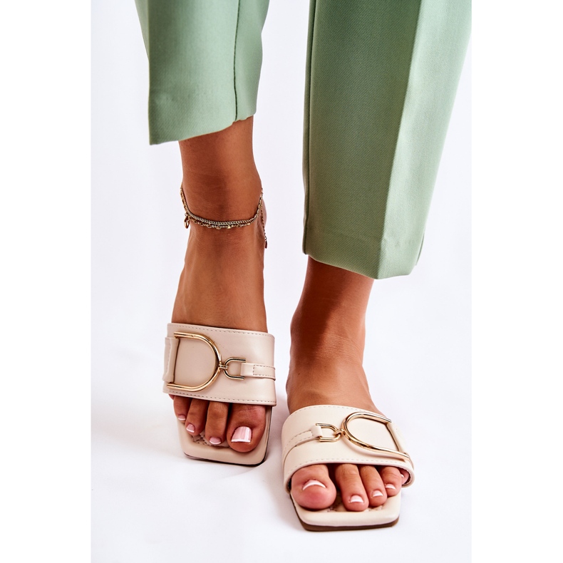 PG2 Naisten klassiset nahkatossut beige Shilla -koristeella kultainen 1