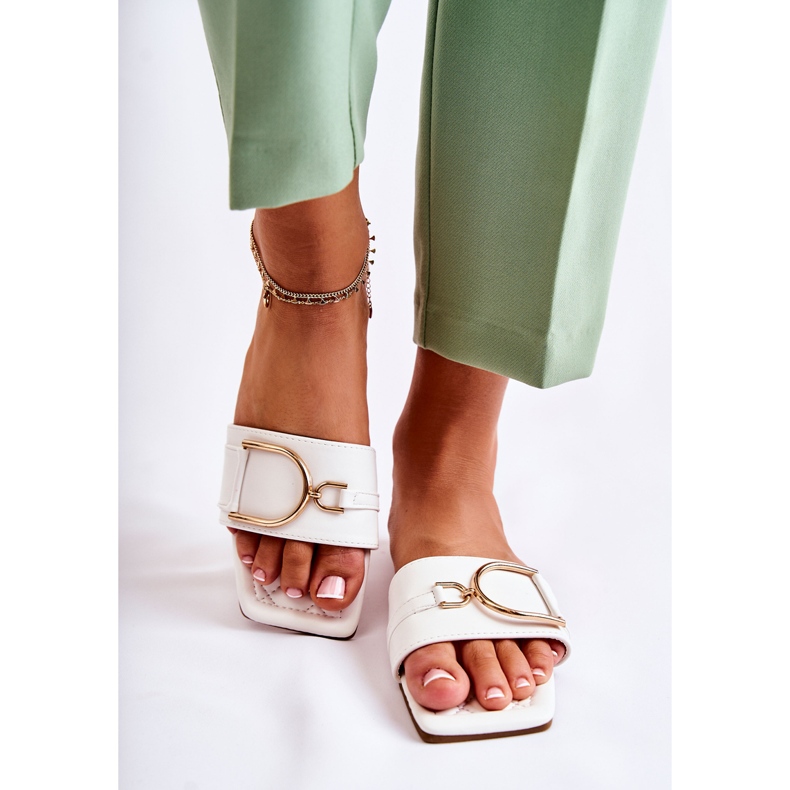 PG2 Naisten klassiset nahkatossut valkoisella Shilla-koristeella valkoinen kultainen 2