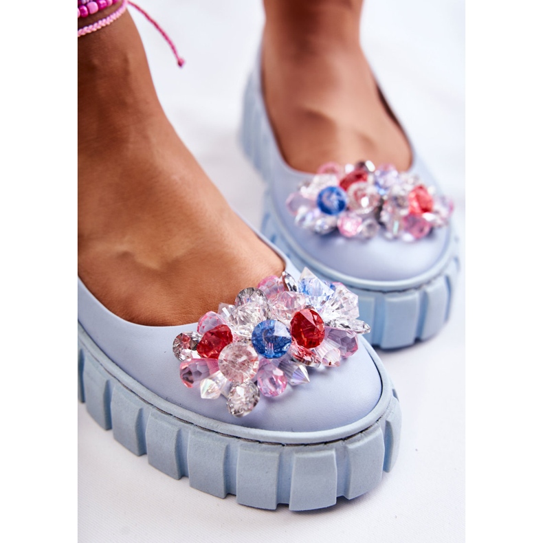 PA2 Nahkaballerinat alustalla värikkäällä sinisellä ladette-koristeella sininen 1