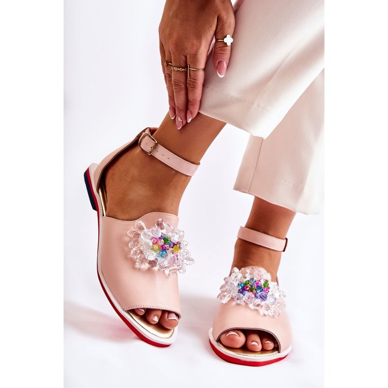 Naisten nahkasandaalit kirkkaan vaaleanpunaisella Nevassa-koristeella vaaleanpunainen 1