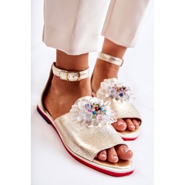 PA2 Naisten nahkasandaalit kultaisella Nevassa-koristeella kultainen 2