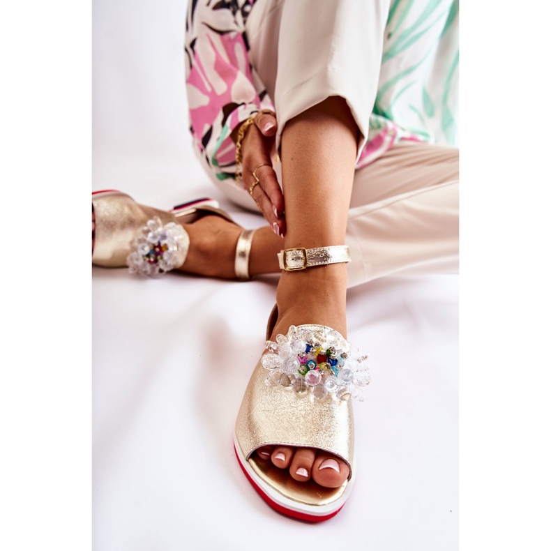 PA2 Naisten nahkasandaalit kultaisella Nevassa-koristeella kultainen 1