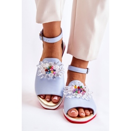PA2 Naisten nahkasandaalit sinisellä Nevassa-koristeella sininen 2