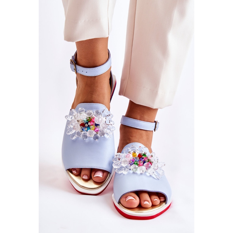 PA2 Naisten nahkasandaalit sinisellä Nevassa-koristeella sininen 2