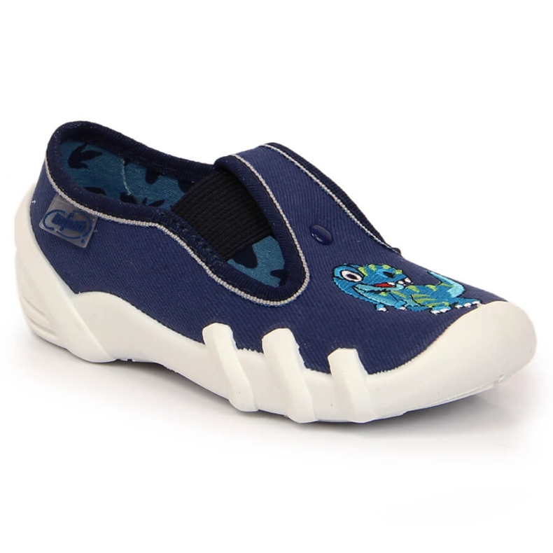 Poikien tossut kuminauhalla ja dinosaurustossut laivastonsinisessä Befadossa laivastonsininen 2