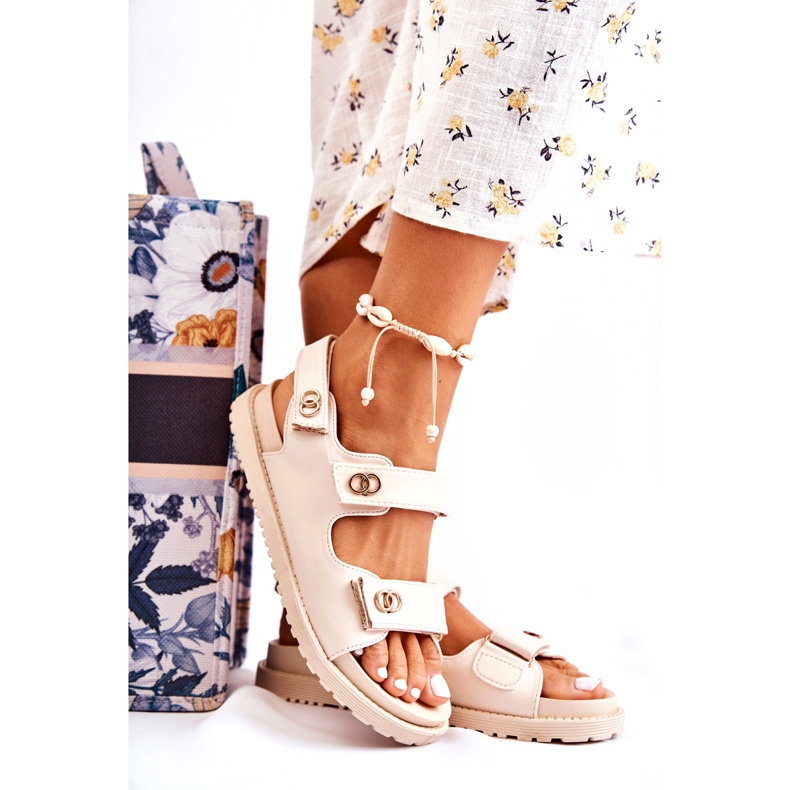 S.Barski Naisten nahkasandaalit koristeellisella, beige 5