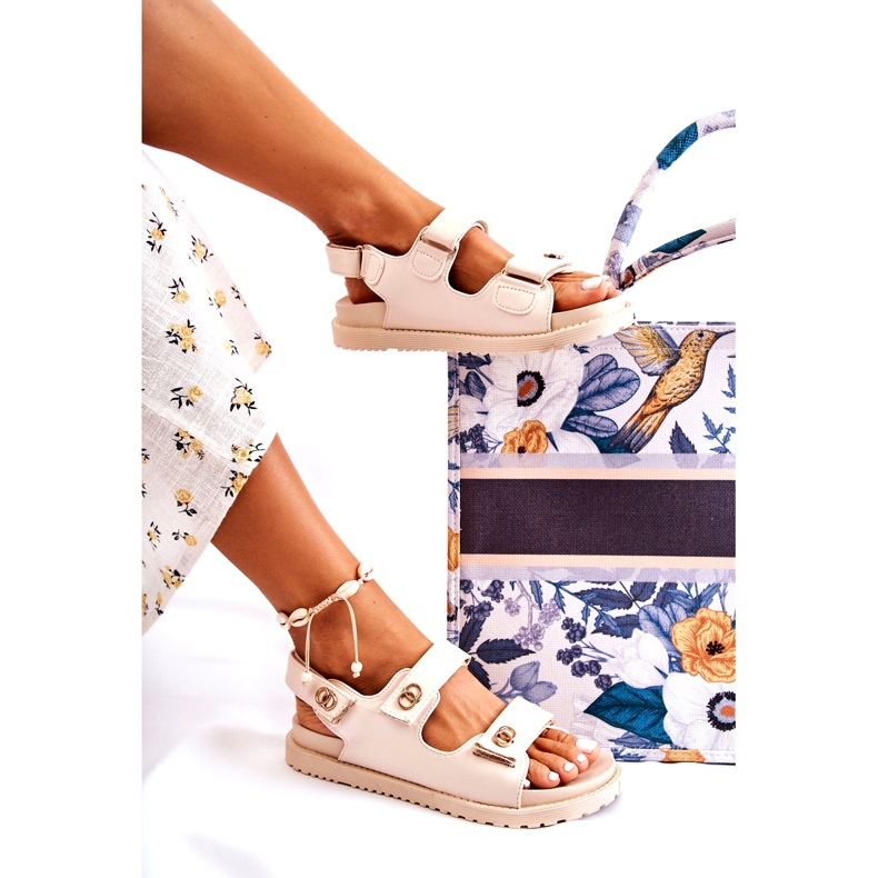 S.Barski Naisten nahkasandaalit koristeellisella, beige 4