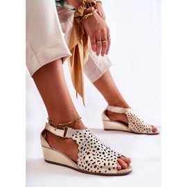 PA2 Nahkaiset harjakattoiset sandaalit Wedge Gold Sellenassa kultainen 2