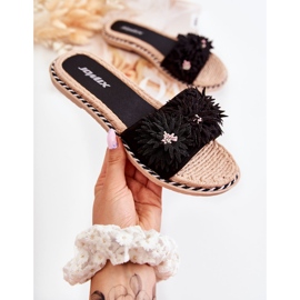 WJ1 Naisten tossut materiaalikukilla Musta Susana 1