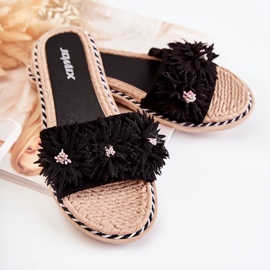 WJ1 Naisten tossut materiaalikukilla Musta Susana 2