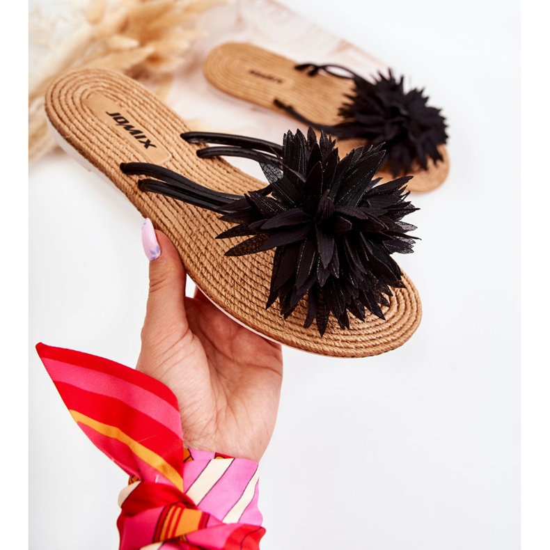 WJ1 Naisten varvastossut Kangaskoristeella Musta Eviana 1