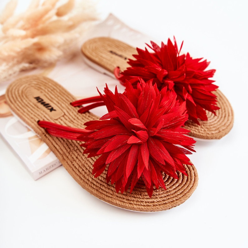 Naisten varvastossut kangaskoristeella Eviana punainen 1