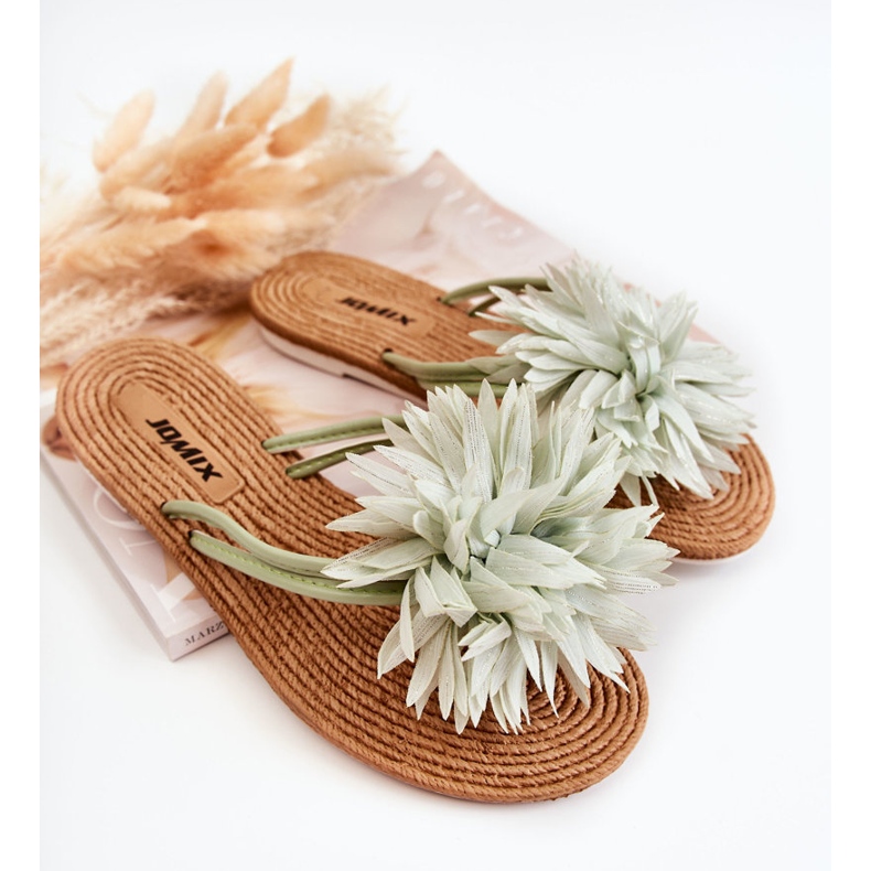 Naisten varvastossut vihreällä kangaskoristeella Eviana 1