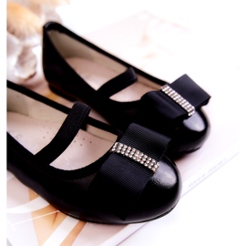 S.Barski Nahkaiset lasten balerinat koristeellisella rusetilla, musta Claril 2