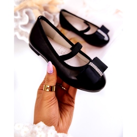 S.Barski Nahkaiset lasten balerinat koristeellisella rusetilla, musta Claril 1