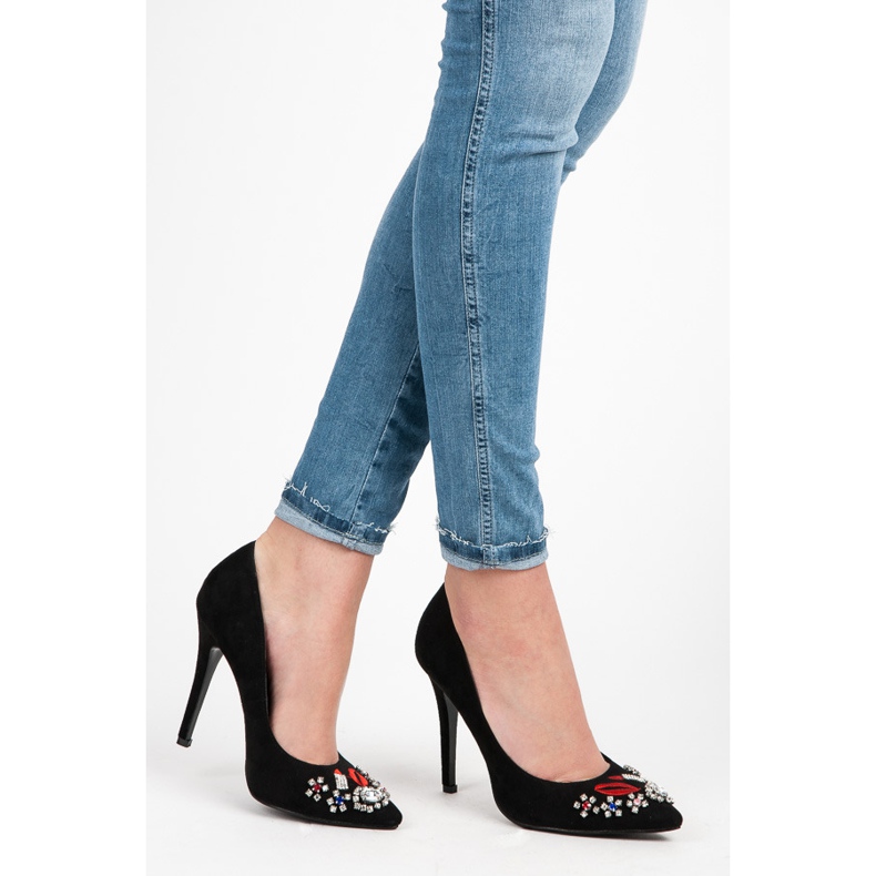 Weide Mokkakorkokengät kristalleilla musta 2