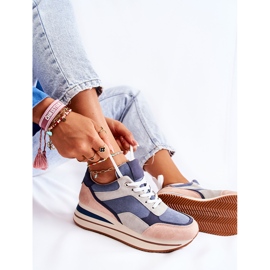 PS1 Naisten mokkanahkaiset urheilukengät Siniharmaa Elise sininen vaaleanpunainen 1