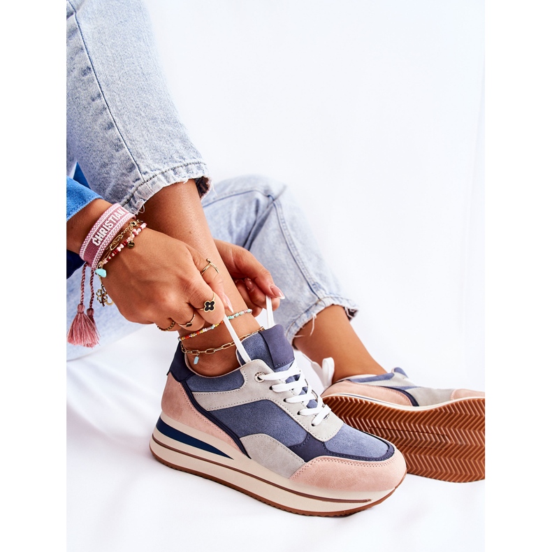 PS1 Naisten mokkanahkaiset urheilukengät Siniharmaa Elise sininen vaaleanpunainen 1