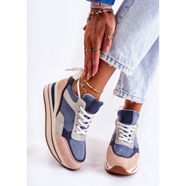 PS1 Naisten mokkanahkaiset urheilukengät Siniharmaa Elise sininen vaaleanpunainen 2